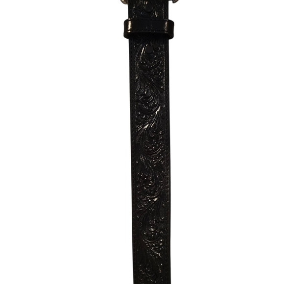 Justin Top Grain Leather Black Belt Sz 32 Snap Buckle - Picture 5 of 7